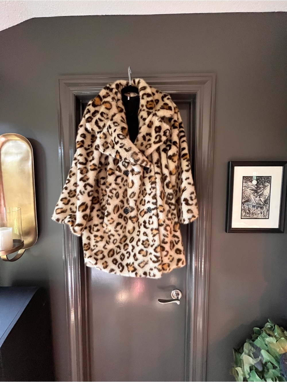 Free People Leopard Print Faux Fur Pea Coat in Beige and Brown - Picture 1 of 5